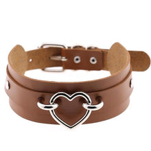 Load image into Gallery viewer, Leather Choker Heart Necklace - Silver