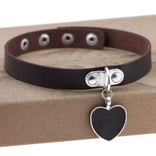 Load image into Gallery viewer, Black Leather Black Heart Choker Necklace