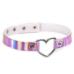Holographic Collar Heart Choker Necklace