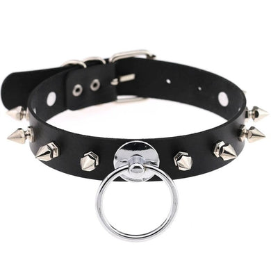 Black Metal Leather Choker Necklace