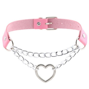 Leather Metal Heart Choker Necklace