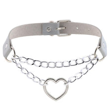 Load image into Gallery viewer, Leather Metal Heart Choker Necklace